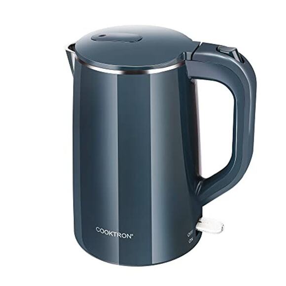 USED COOKTRON Quiet Double Wall Electric Kettle,BPA-Free,Auto Shut-Off,blue-1.7L - Picture 1 of 7